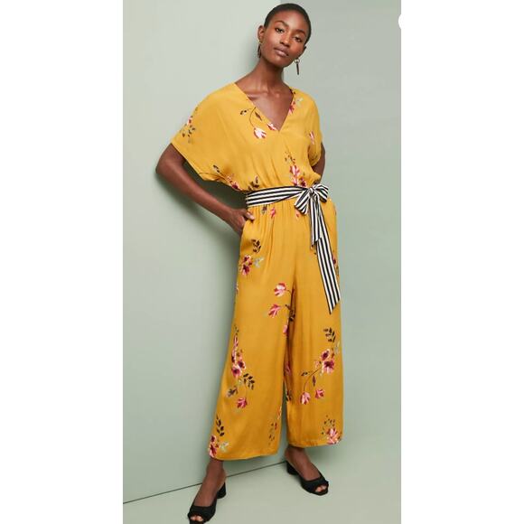 Anthropologie CoreyLynnCalter yellow floral jumpsuit - Picture 1 of 4